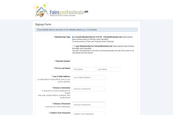 Fairs and Festivals Vendor Calendar